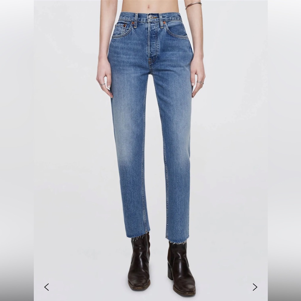 Re/done High Rise Stove Pipe Jeans 24 Bright Indigo Wash Denim